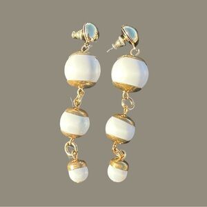 Vintage White and Gold Triple Ball Drop Earrings